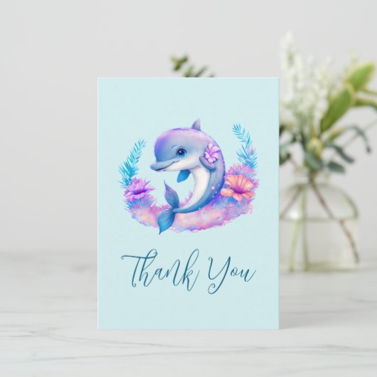 Niedliche Delphinkreatur Vielen Dank Dankeskarte (Stehend Vorderseite)