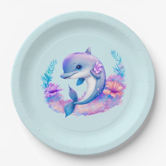 Niedliche Delphinmeerkreatur Pappteller (Vorderseite)
