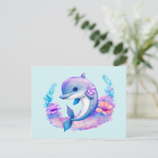Niedliche Delphinmeerkreatur Postkarte (Stehend Vorderseite)