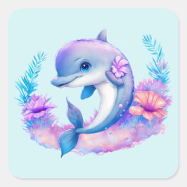 Niedliche Delphinmeerkreatur Quadratischer Aufkleber
