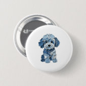 Niedliche Denim Patchwork Hundelabbildung Button (Vorne & Hinten)