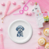 Niedliche Denim Patchwork Hundelabbildung Pappteller (Party)