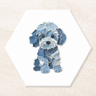 Niedliche Denim Patchwork Hundelabbildung Untersetzer