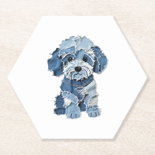 Niedliche Denim Patchwork Hundelabbildung Untersetzer (Vorderseite)