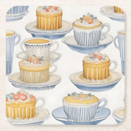 Niedliche Desserts und Kaffeekunst Rechteckiger Pappuntersetzer