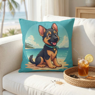 Niedliche Deutscher Schäferhund Welpe Beach Illust Kissen