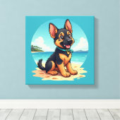 Niedliche Deutscher Schäferhund Welpe Beach Illust Leinwanddruck (Insitu (Holzboden))