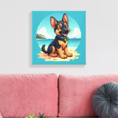 Niedliche Deutscher Schäferhund Welpe Beach Illust Leinwanddruck (Insitu (Wohnzimmer))