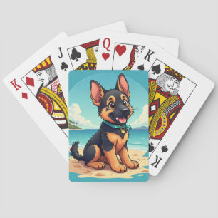 Niedliche Deutscher Schäferhund Welpe Beach Illust Spielkarten