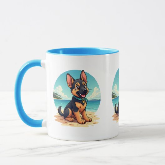 Niedliche Deutscher Schäferhund Welpe Beach Illust Tasse (Links)
