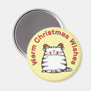 Niedliche dicke Katze mit zwei Weihnachtsmützen un Magnet