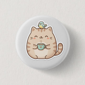 Niedliche dicke Katzenkaffee Button