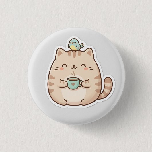 Niedliche dicke Katzenkaffee Button (Vorderseite)