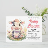 Niedliche Digital Farmyard Editable Kuh Baby Dusch Einladung (Stehend Vorderseite)