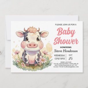 Niedliche Digital Farmyard Editable Kuh Baby Dusch Einladung