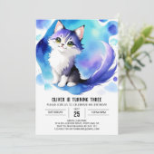 Niedliche digitale Kitty Geburtstag Einladung (Stehend Vorderseite)