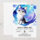 Niedliche digitale Kitty Geburtstag Einladung (Vorne/Hinten)