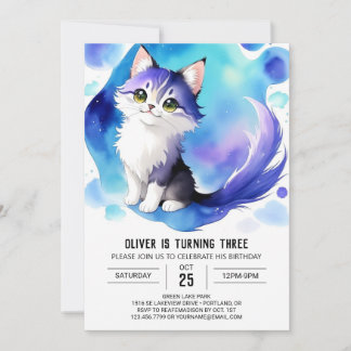 Niedliche digitale Kitty Geburtstag Einladung
