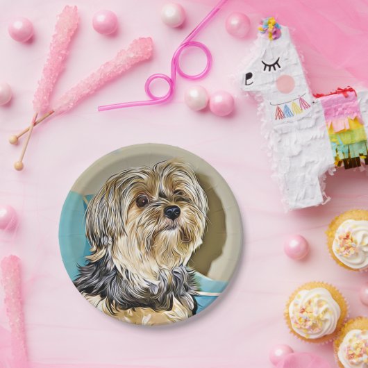 Niedliche digitale Kunst Yorkshire-Terriers Pappteller (Party)