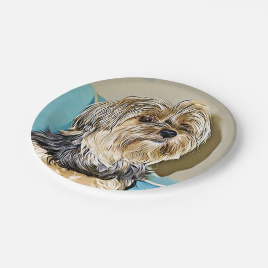 Niedliche digitale Kunst Yorkshire-Terriers Pappteller (Schrägansicht)