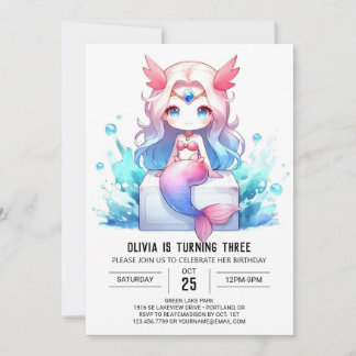 Niedliche digitale Mermaid Geburtstag Einladung