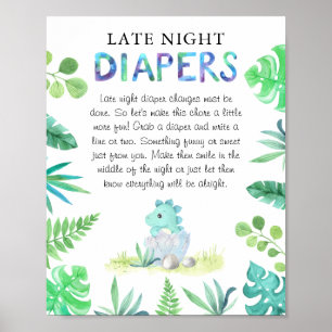 Niedliche Dino Boy Babydusche 'Late Night Diaper' Poster