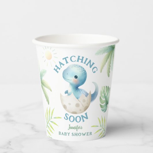 Niedliche Dino Boy Dinosaur Babydusche Pappbecher (Vorderseite)