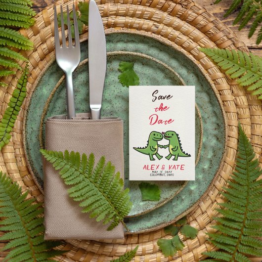 Niedliche Dino-Hochzeit Sichern Sie den Termin Ank Save The Date