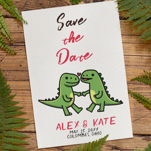 Niedliche Dino-Hochzeit Sichern Sie den Termin Ank Save The Date
