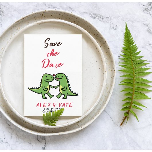 Niedliche Dino-Hochzeit Sichern Sie den Termin Ank Save The Date