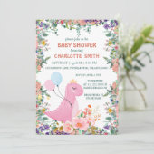 Niedliche Dino-Kronenballon Flora Babydusche Einladung (Stehend Vorderseite)