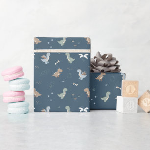 Niedliche Dino Patern Blue Wrapping Paper Roll Geschenkpapier