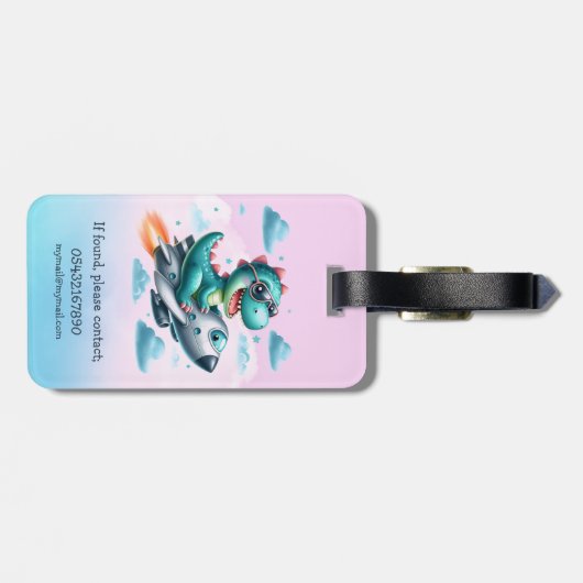 Niedliche Dino Trex Pilot Gepäckanhänger (Rückseite horizontal)