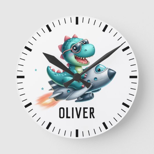 Niedliche Dino Trex Pilot Runde Wanduhr (Vorderseite)