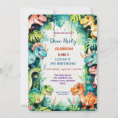 Niedliche DIno Wildblume Dinosaurier 1. Geburtstag Save The Date (Vorderseite)