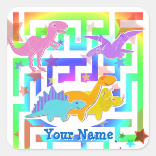 Niedliche Dinos in einer Farbe Maze Name Stickers