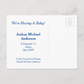 Niedliche Dinosaur Baby Boy Schwangerschaft Ankünd Ankündigungspostkarte (Rückseite)