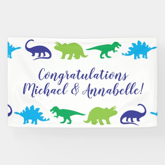 Niedliche Dinosaur Baby Dusche Dino Blue und Green Banner (Horizontal)