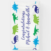 Niedliche Dinosaur Baby Dusche Dino Blue und Green Banner (Vertikal)