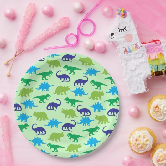 Niedliche Dinosaur Baby Dusche Dino Blue und Green Pappteller (Party)