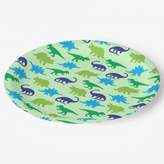 Niedliche Dinosaur Baby Dusche Dino Blue und Green Pappteller (Schrägansicht)