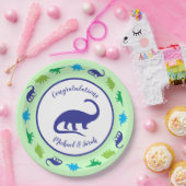 Niedliche Dinosaur Baby Dusche Dino Blue und Green Pappteller (Party)