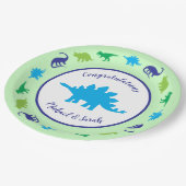 Niedliche Dinosaur Baby Dusche Dino Blue und Green Pappteller (Schrägansicht)