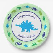 Niedliche Dinosaur Baby Dusche Dino Blue und Green Pappteller (Vorderseite)