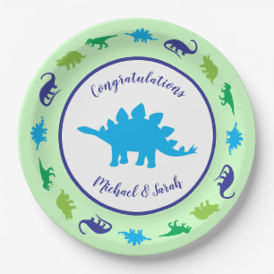 Niedliche Dinosaur Baby Dusche Dino Blue und Green Pappteller