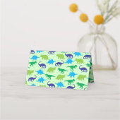 Niedliche Dinosaur Baby Dusche Dino Blue und Green Platzkarte (Rückseite)