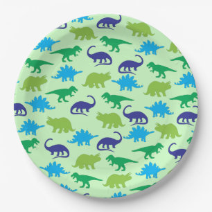 Niedliche Dinosaur Babydusche Dino Blue und Green  Pappteller