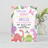 Niedliche Dinosaur Girl Geburtstagsparty Einladung (Stehend Vorderseite)
