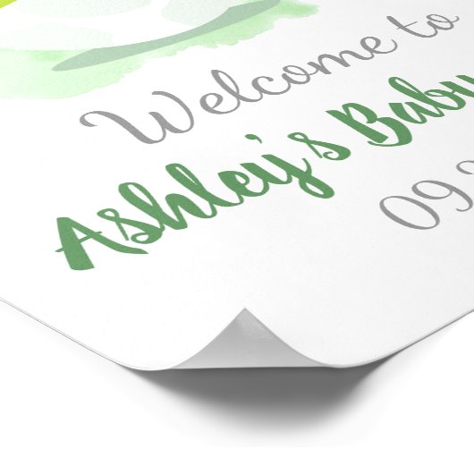 Niedliche Dinosaur Green Watercolor Kinderdusche W Poster (Ecke)