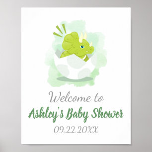 Niedliche Dinosaur Green Watercolor Kinderdusche W Poster